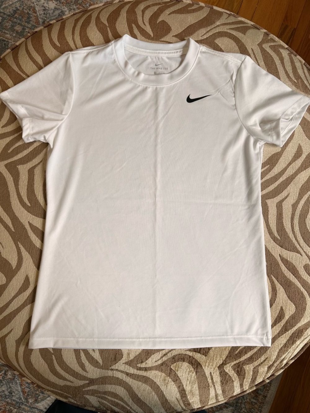 Nike White Short Sleeve Dri-FIT Tee with Black Swoosh